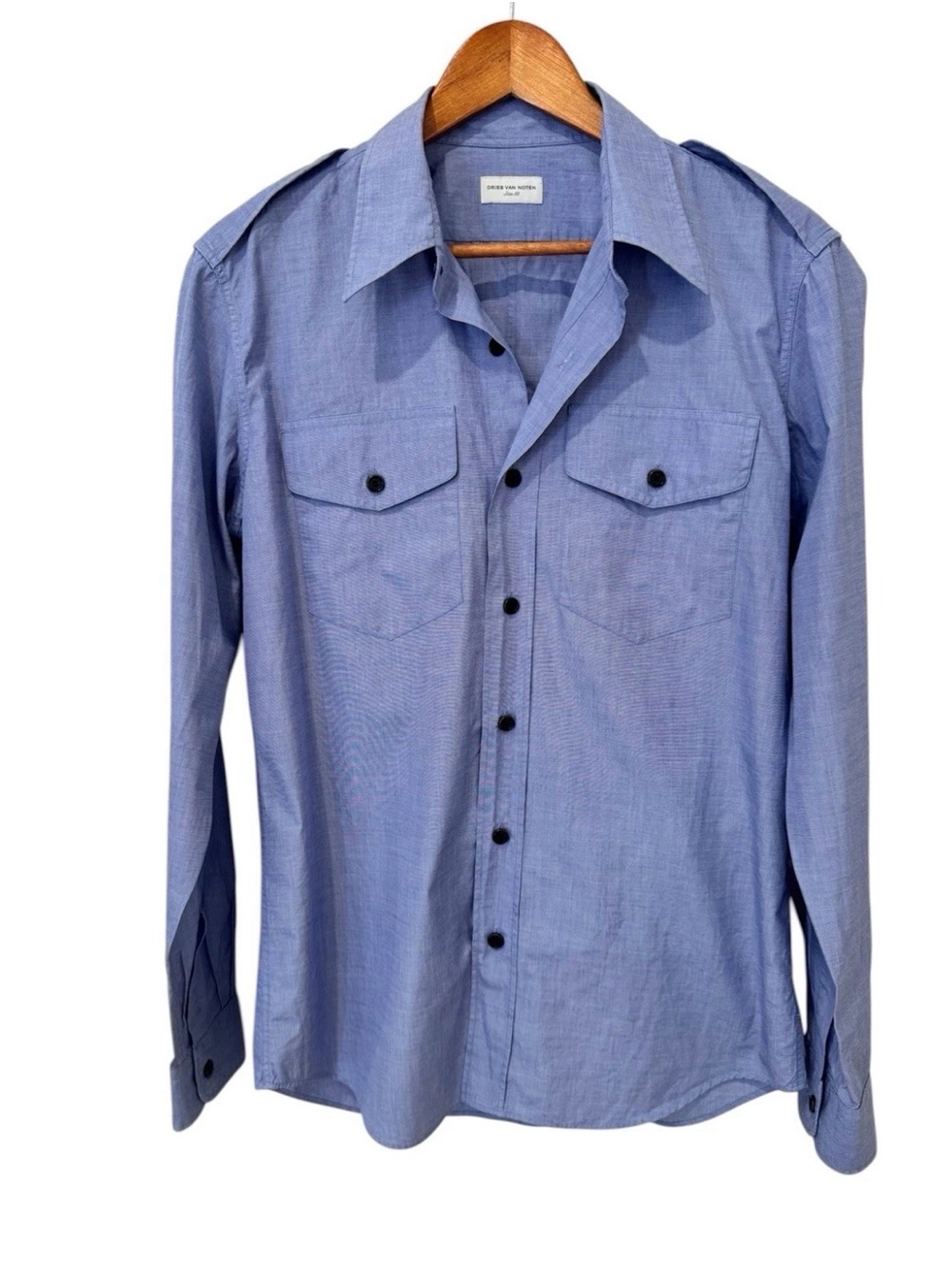 Dries Van Noten Blue Casual Button-Down Shirt with Chest Pockets